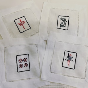 Mah Jong hemstitched linen cocktail napkins