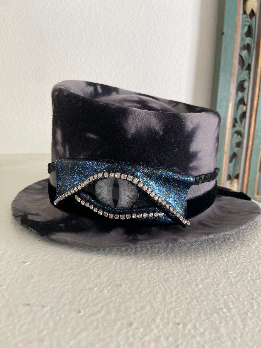 Rhinestone Dragon Eye Felt Hat Etsy