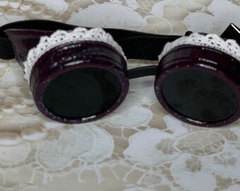 Purple Sparkle Steampunk goggles with Lace.