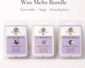 Soy Wax Melts-bundel. Lavendel, eucalyptuscitroen, saliecederhout. Cadeauset voor natuurlijke veganistische huisgeuren