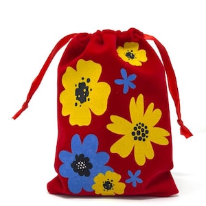 Miix Blumen rot DTF bedruckter Beutel Samt Kordelzug für Schmuck, Tarotkarten, Kristalle, Reiseaccessoires.