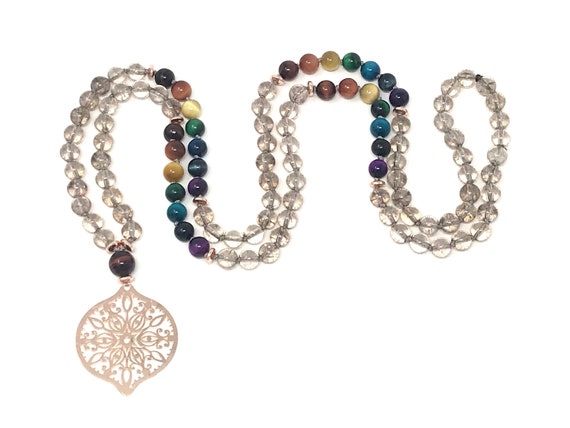 Smoky Quartz Crystal Knotted 108 Mala - 8mm Smoky Quartz Crystal Knotted 108 Mala - 8mm