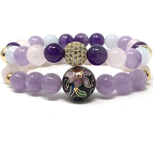 Amethyst Rose Quartz Bracelet Set: Beaded Gemstone Jewelry