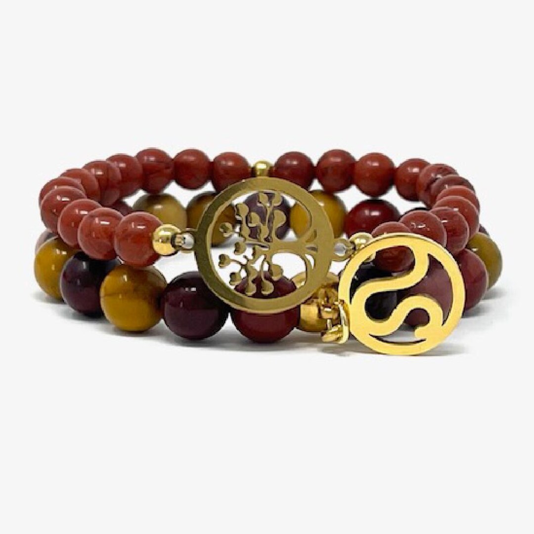 Red Jasper & Mookaite Bracelet Set: Zodiac, Tree of Life Charms - Etsy