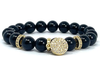 Black Tourmaline Bracelet • 8mm Gemstone Beads • Grounding Crystal Jewelry • Root Chakra Protection Gift