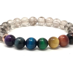 Smoky Quartz & tigers eye gemstones handmade everyday healing beaded Bracelet for women, gift for her, protection, unisex, chakras
