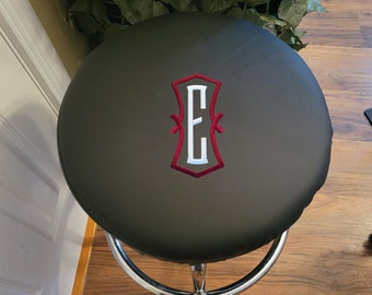 Gepersonaliseerde monogram barkrukhoes: zwart pu-leer, lettertype luikje (alleen hoes)