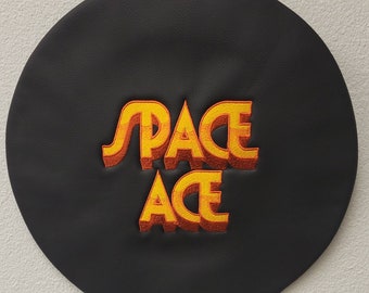 Arcade barkruk hoes zwart leren slip-on op maat geborduurd Space Ace *Alleen cover