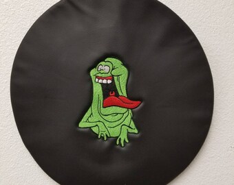 Arcade barkruk hoes zwart lederen slip op aangepast borduurwerk Ghostbusters Slimer *ALLEEN COVER