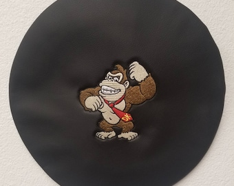 Donkey Kong geborduurde barkrukhoes - zwart leer (ALLEEN HOES)