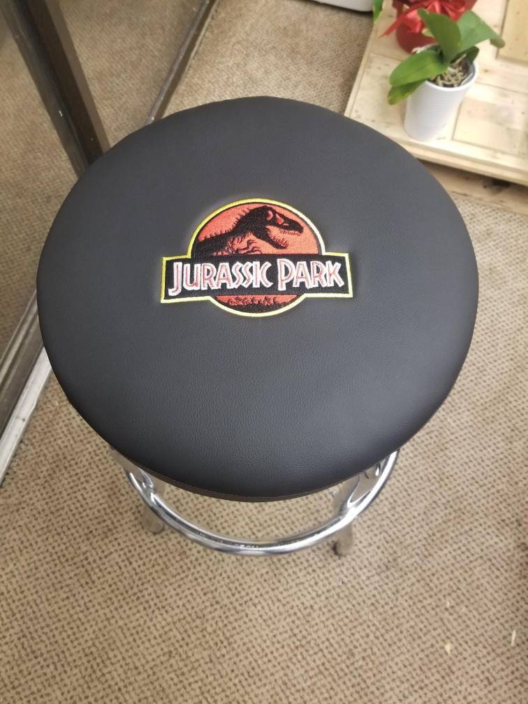 Arcade Bar Stool Cover Black Leather Slip on Custom Embroidery Etsy