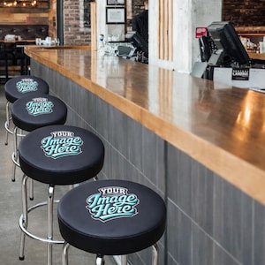 Arcade Bar Stool Cover PU Leather Customize Embroidery Black (6"-design) *COVER ONLY with digitizing