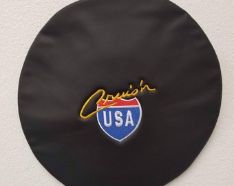 Arcade barkruk hoes zwart leren slip-on op maat geborduurd Cruis'n USA *Alleen cover
