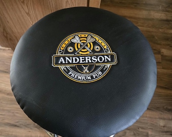 Op maat geborduurde PU-leren barkrukhoes | Gepersonaliseerd logo stoel decoratie thuis