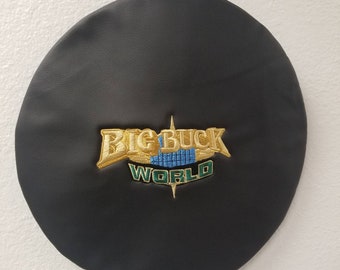 Hoes Big Buck World Arcade-barkruk: zwart leer, aangepast borduursel (alleen hoes)