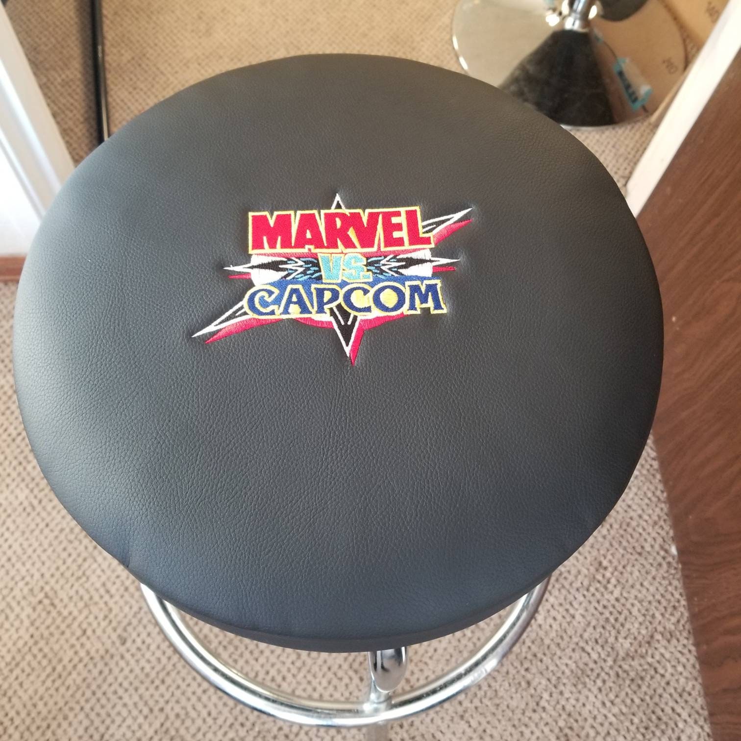 Arcade Bar Stool Cover Black Leather Slip on Custom Embroidery Etsy