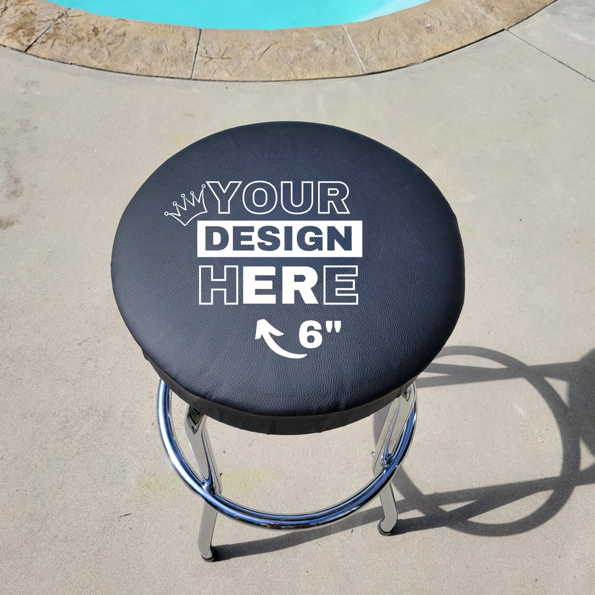 Arcade Bar Stool Cover PU Leather Customize Embroidery Black (6"-design) *COVER ONLY with digitizing