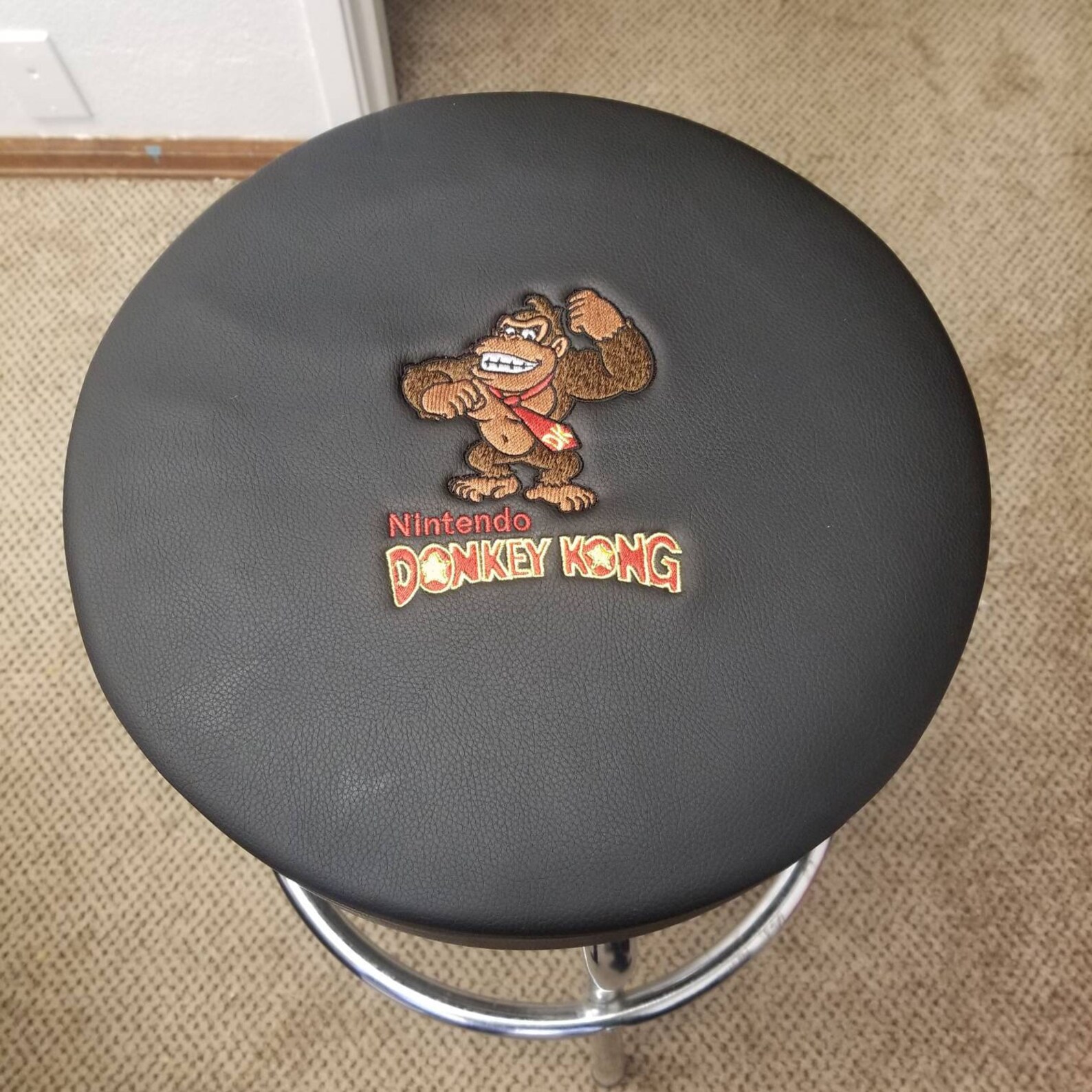 Arcade bar stool cover black leather slip on custom embroidery Etsy