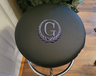 Hoes barkruk monogram zwart PU-leer geborduurd borduursel *ALLEEN OMSLAG