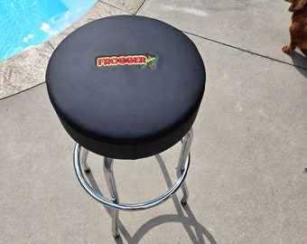 Arcade Bar Stool Cover Frogger PU Black Leather Embroidery *COVER ONLY