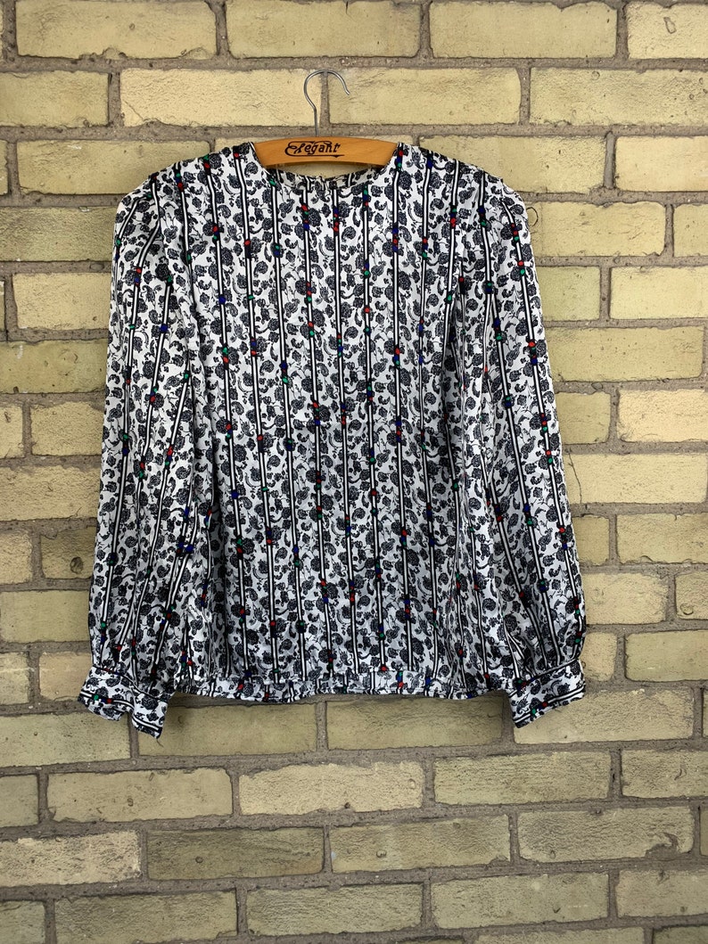 Vintage 80s Floral and Stripped Blouse Shirt