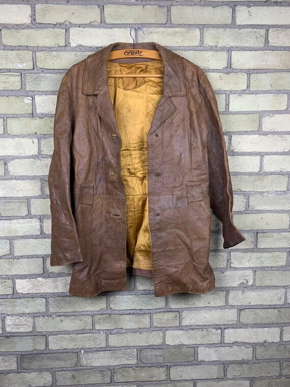 Vintage 1940s-1950s Brown Leather Long Jacket