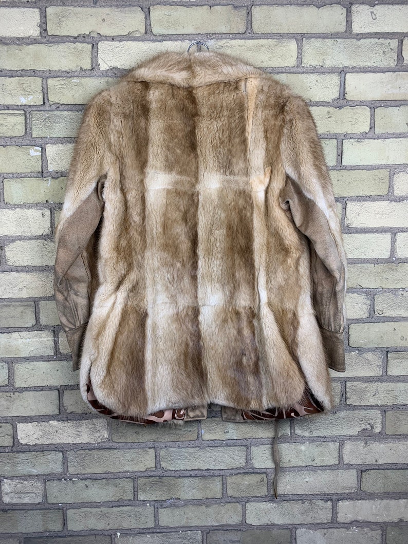 Vintage 70s Brown Rabbit Fur /& Suede Leather Jacket