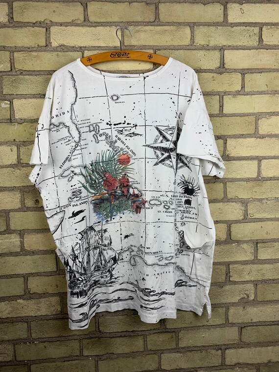 Vintage 90s Ocean Map Print All Over Print T-Shirt