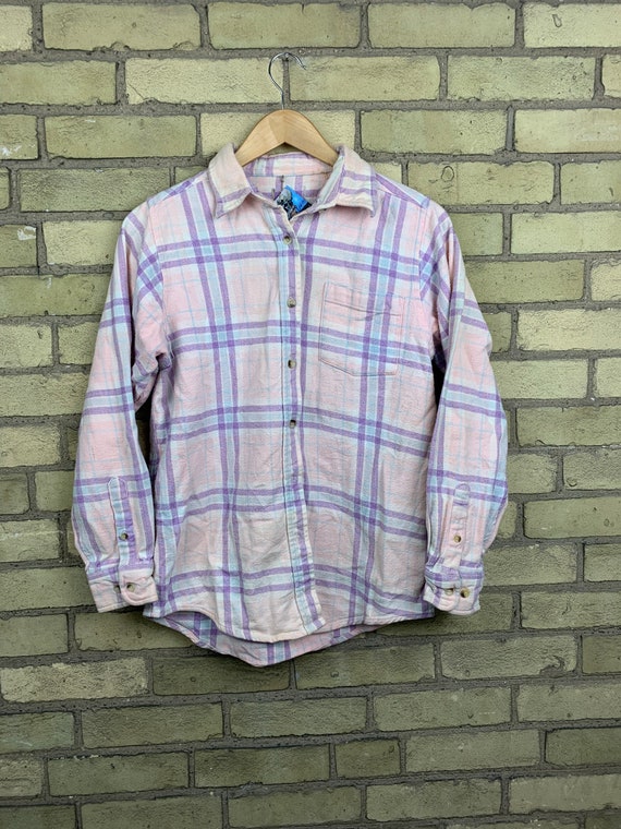 Vintage 80s Pink And Purple Button Up Flannel Shir