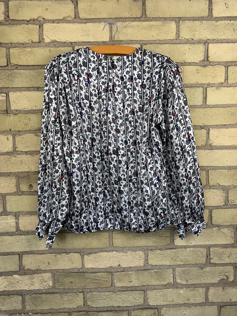 Vintage 80s Floral and Stripped Blouse Shirt