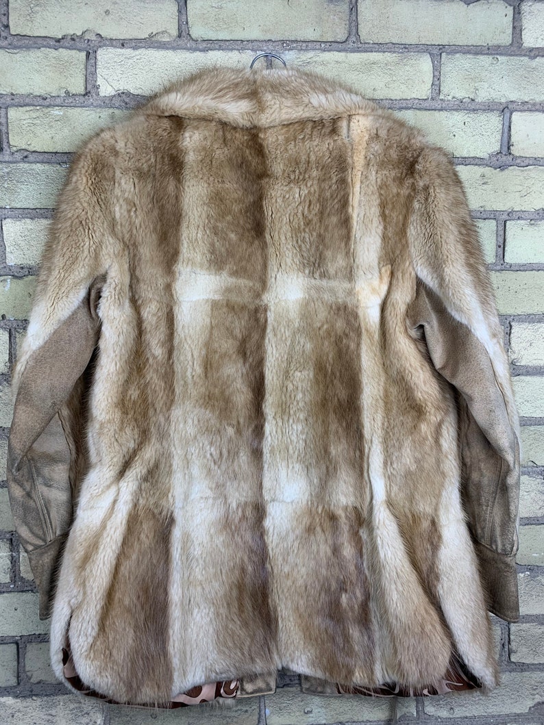 Vintage 70s Brown Rabbit Fur /& Suede Leather Jacket