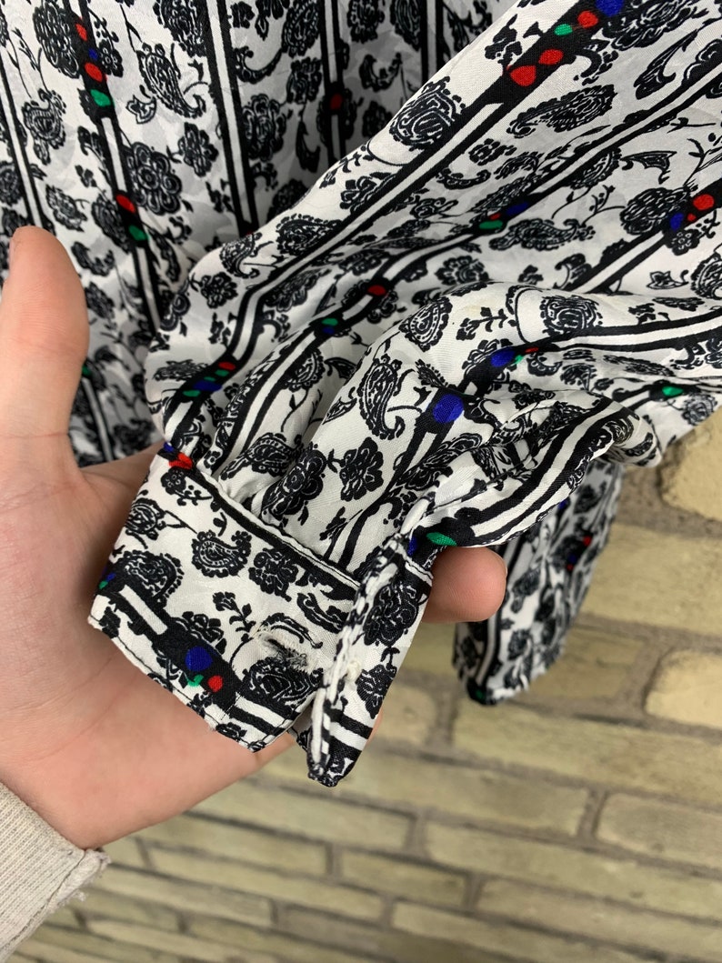 Vintage 80s Floral and Stripped Blouse Shirt