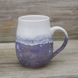 Purple Hydrangea and white, pottery mug, handmade coffee mug, tea mug, ready to ship pottery, ceramic mug, pottery gift