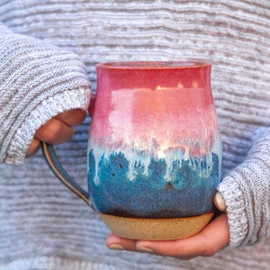 Taza de cerámica azul rosa, taza de café hecha a mano, regalo de cerámica,
