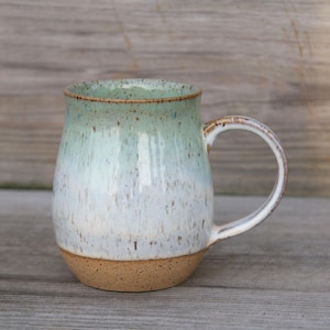 Light green pottery mug, farmhouse style pottery, handmade coffee mug, tea mug, ready to ship, modern pottery, pottery gift, handmade