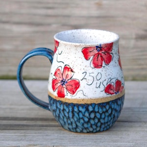 Red white and blue commemorative mug America 250th patriotic pottery