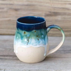 Beach pottery mug, blue white mug, handmade coffee mug, tea mug, ready to ship, modern pottery, stoneware, pottery gift, handmade pottery,