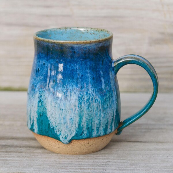 Handmade Ocean Blue Pottery Mug: Modern Stoneware Coffee Cup