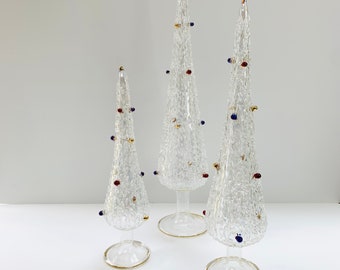 Blown Glass - Tabletop Clear Christmas Tree with Colored Ornaments