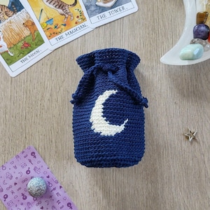 Crochet Moon Pouch: Tapestry Drawstring Bag, Dice or Crystal Storage