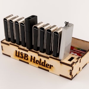 USB Holder & Box organizer | Glowforge | 1/8&quot; thick wood | SVG Digital Download