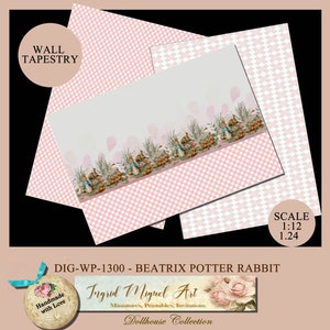 Wallpaper dollhouse Miniature, Beatrix Potter Rabbit style, Digital template,Instant download dollhouse wall tapestry Paper /DIG-1300