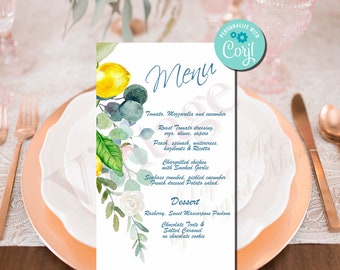 Menu cards template, Menu cards, wedding menu cards, Lemons, birthday menu cards  Editable & Printable template, DIY/F-1147
