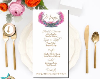 Wedding Menu Cards, Editable, Printable Template, Instant Download, Sweet sixteen, XV Party, Edit with Templett, Palm Leaves/F1826