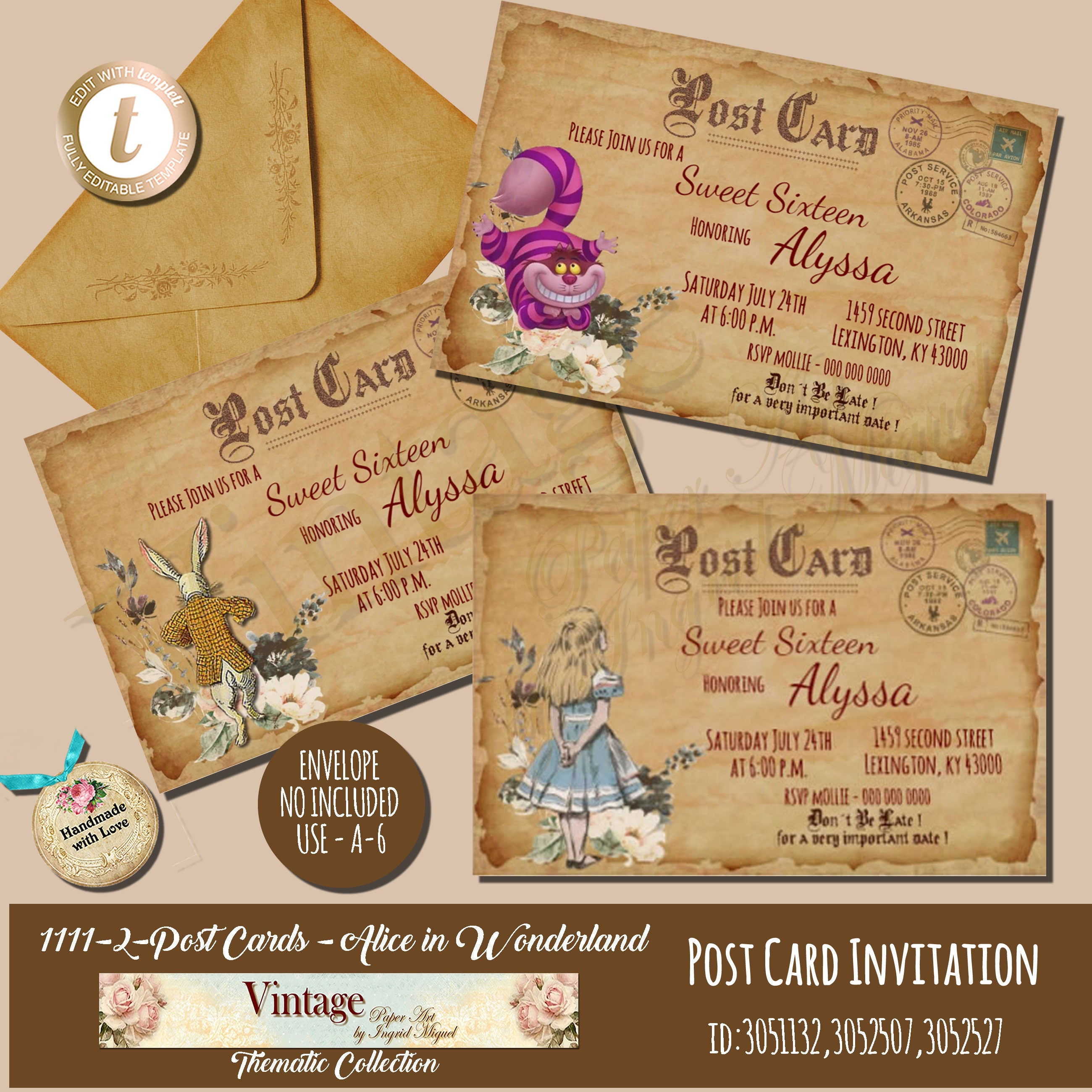 Alice in Wonderland Sweet 16 Invitations/sweet 16 Invites