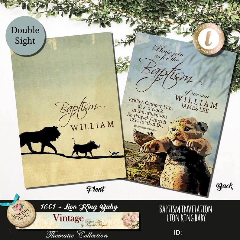 Baptism Invitation / Lion King Simba Baby / EDITABLE Etsy