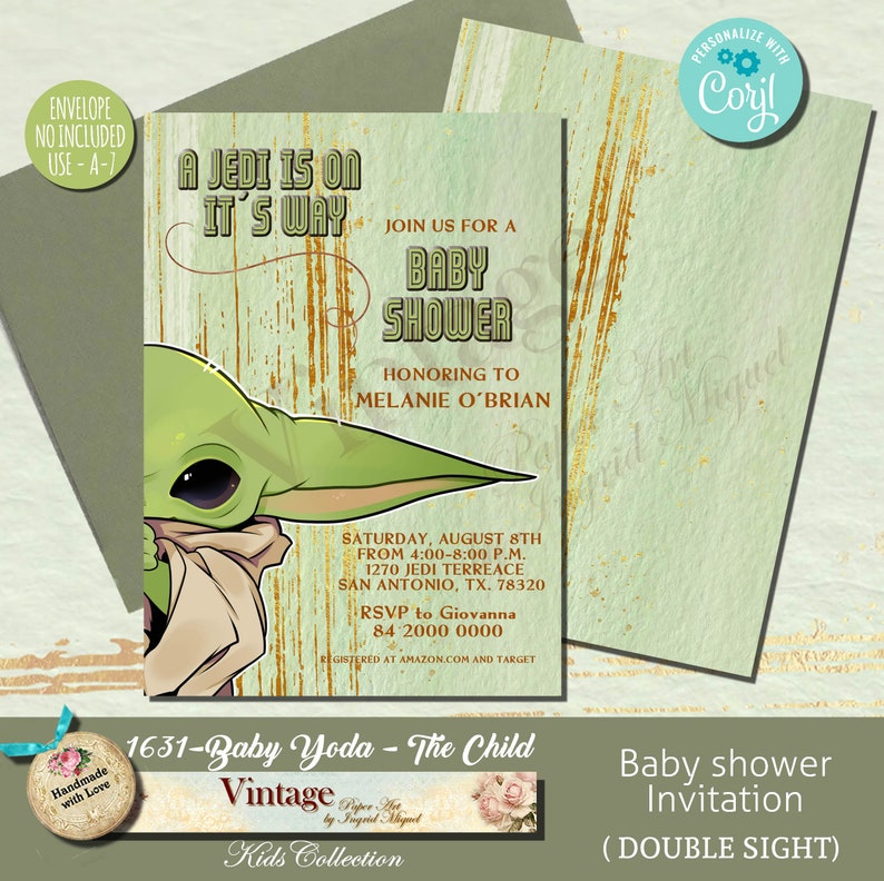 Yoda Baby Invitation Baby Shower Happy birthday or any Etsy