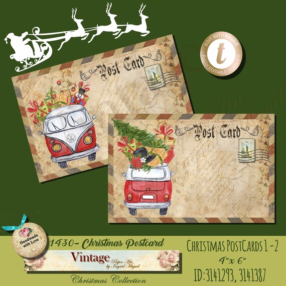 Christmas Postcards Cards Printable Christmas Postcards Etsy