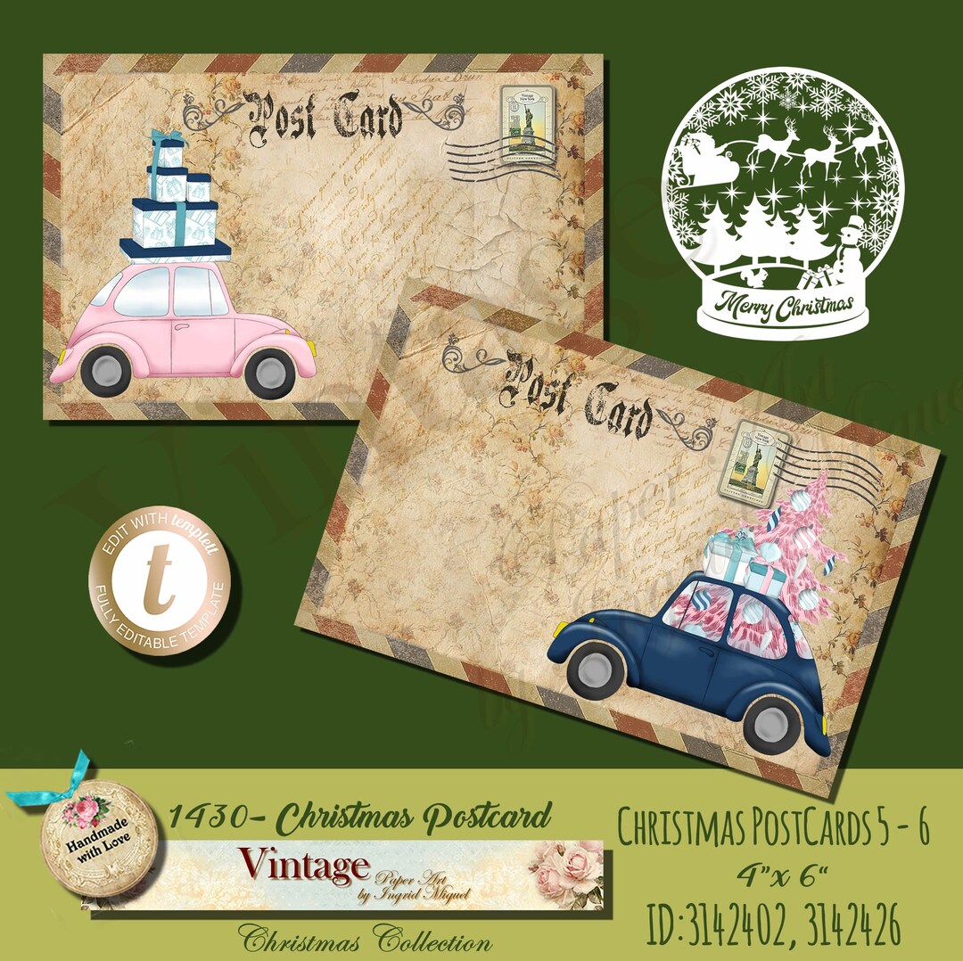 Christmas Postcards Cards Printable Christmas Postcards Etsy