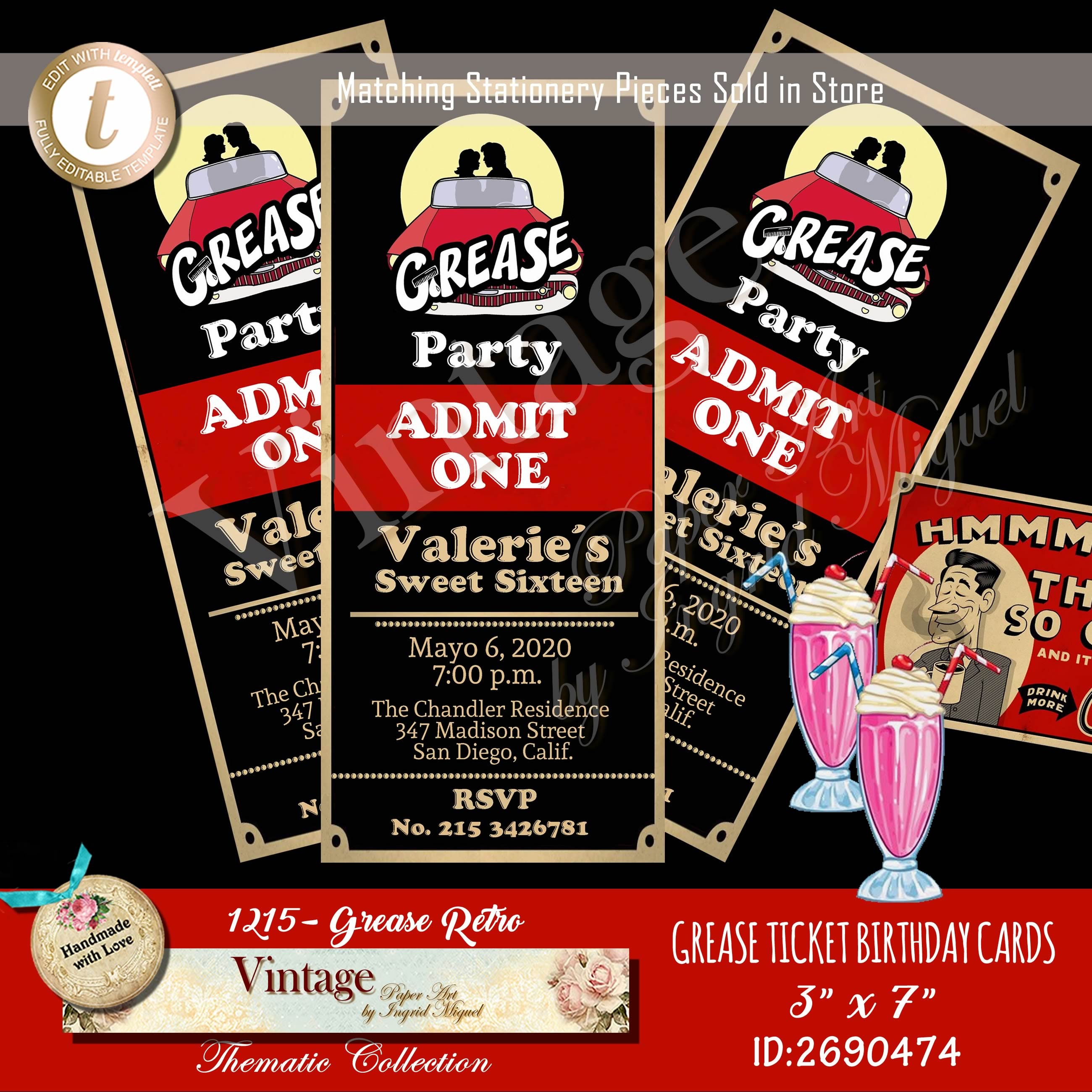 Grease Birthday Invitation Party Invitation Retro Printable Etsy